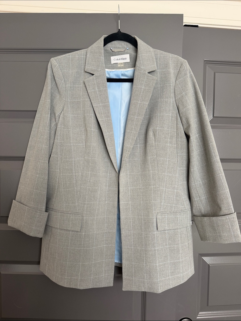 Gorgeous!! Calvin Klein Light Gray Windowpane Blazer - only worn once!